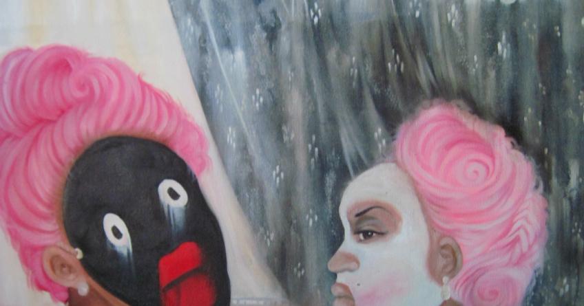 "A History: A Scourge of Antiblackness and Self Hate, Courtesy of Master Leeroy" by Ashley Doggett, detail